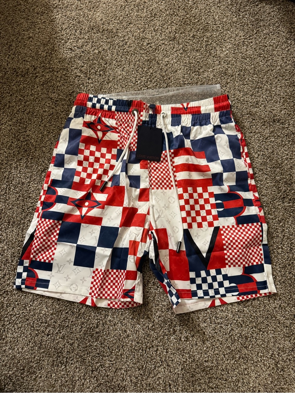Louis Vuitton Red White Blue Patchwork Athletic Shorts